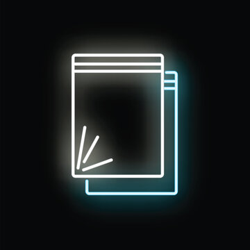 Zipper bag outline sign glowing with blue and white neon light