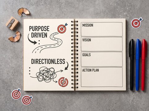Business Goal Setting and Purpose-Driven Planning Flat Lay