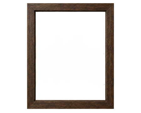 Brown wooden picture frame on white background with empty interior