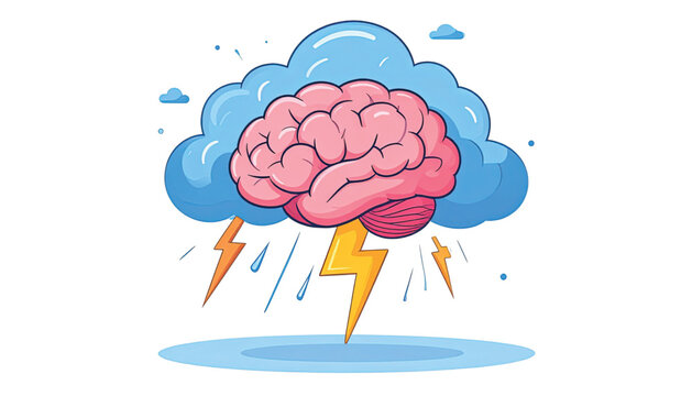 Brain with stormy weather concept.