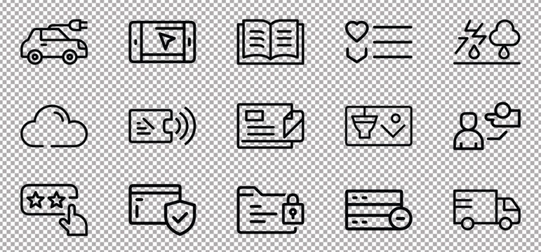 Cloud Storage and Database Security Line Icons - Network Infrastructure and Cyber Protection Vector