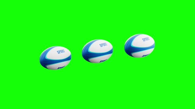 3D Generic Rugby Balls Loading Loop Animation with Green Screen Chroma Key, and Black and White Background