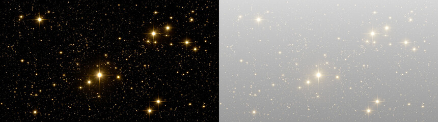 Naklejka premium golden stars and sparkles on black background, holiday and celebration decoration