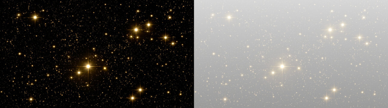golden stars and sparkles on black background, holiday and celebration decoration