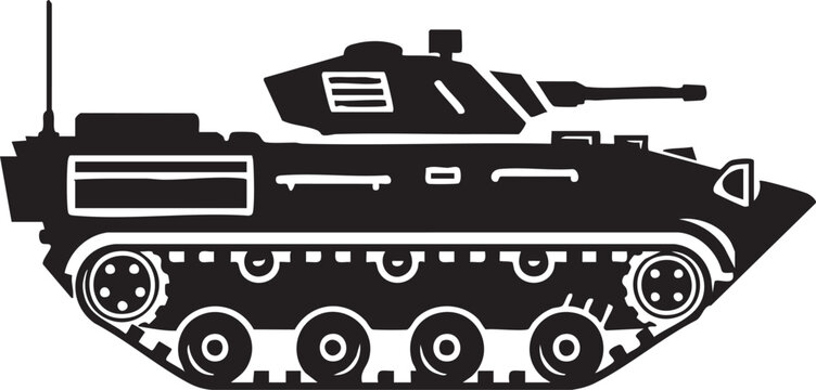 Military tank side view combat vehicle silhouette with military