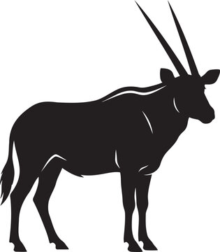 African oryx gemsbok antelope silhouette vector illustration standing in full body profile with long sharp horns isolated on white background for wildlife safari nature park conservation stock graphic