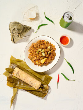 Scene of Indonesian salted fish and rice with stinky beans