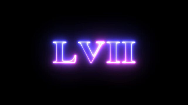 Multi colored inscription roman numerals LVII with light colored spots floating inside looped alpha channel at the end. 4K footage download