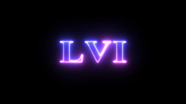 Multi colored inscription roman numerals LVI with light colored spots floating inside looped alpha channel at the end. 4K footage download