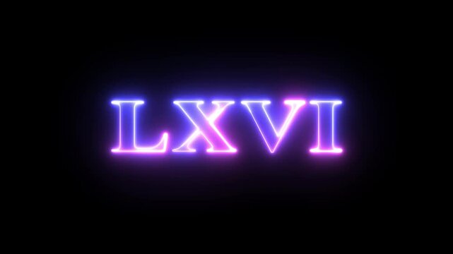 Multi colored inscription roman numerals LXVI with light colored spots floating inside looped alpha channel at the end. 4K footage download