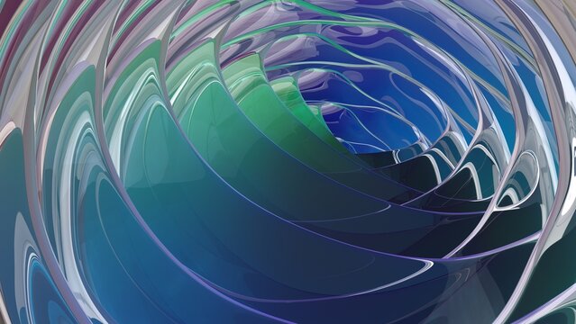 Bright blue layers into a geometric swirl.