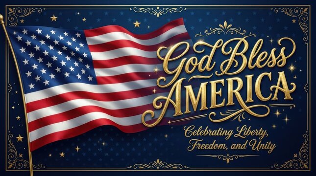 God bless america decorative poster with waving flag celebrating liberty and unity
