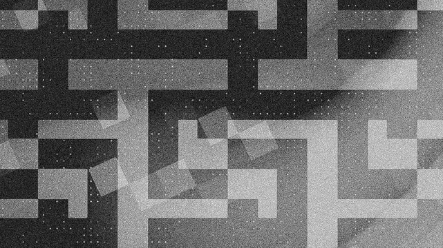 Grey black geometric pixelated maze pattern abstract textured monochromatic digital square wallpaper, textured background 4k.