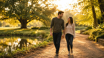 Obraz premium Visible Lifestyle on Couple Walking Hand in Hand Close-up