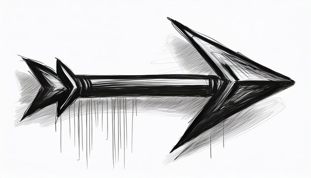 an arrow sign drawn with black marker on white background