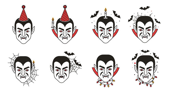 Halloween vampire faces with various creepy decorations and accessories.