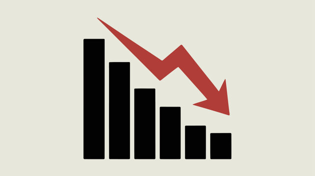 Declining Bar Chart with Red Arrow Minimalist Economic Downturn Illustration.eps