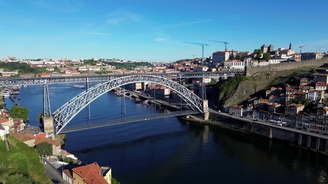 Dom Luis I Bridge over Douro River in Porto, Portugal on a Sunny Day 7
