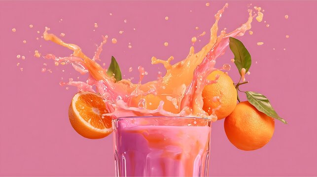 Smoothie splash with orange and pink glow