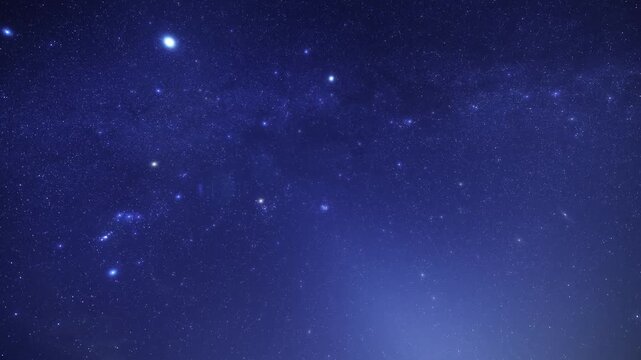 Orion constellation and Milky Way stars on a dark countryside skies. Time-lapse video.