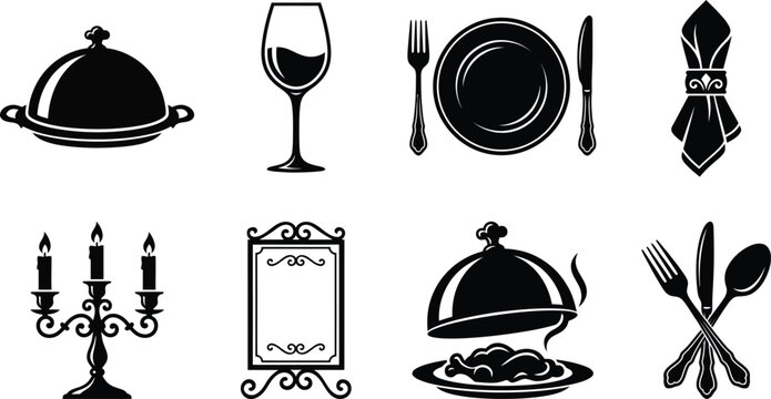 Fine dining silverware and tableware vector illustrations on a white background banquet