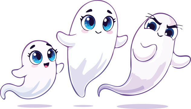 A Cute Cartoon Trio of Friendly Ghosts with Playful Expressions