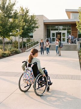 Back to school scene with students and a wheelchair inclusive education and accessibility