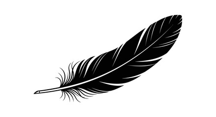 Black feather vector illustration, elegant quill pen silhouette, minimalist bird feather icon isolated on white background for logo design © Seli