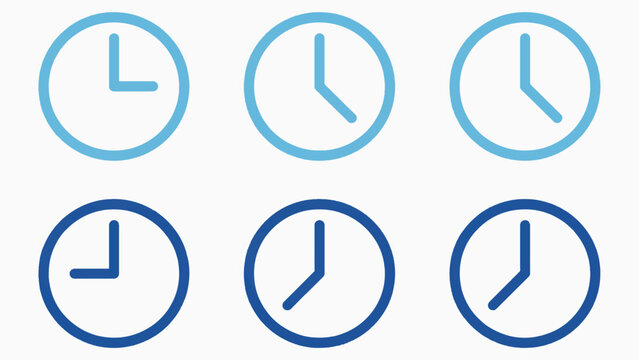 set of blue clock icons in different shades on white background
