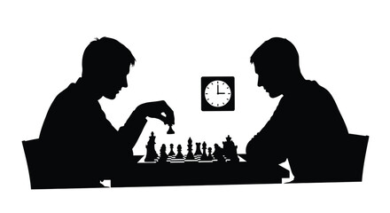 Chess players and board in black silhouette against a white background © TaskinRahman