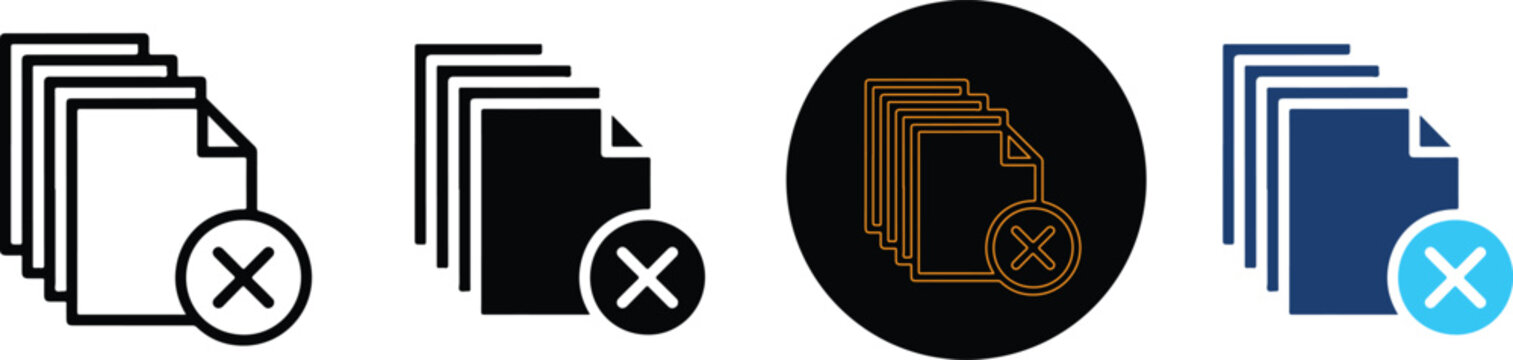 Four variations of document delete icons