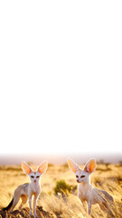 Obraz premium Zwei Fenneks in afrikanischer Savanne bei warmem Licht