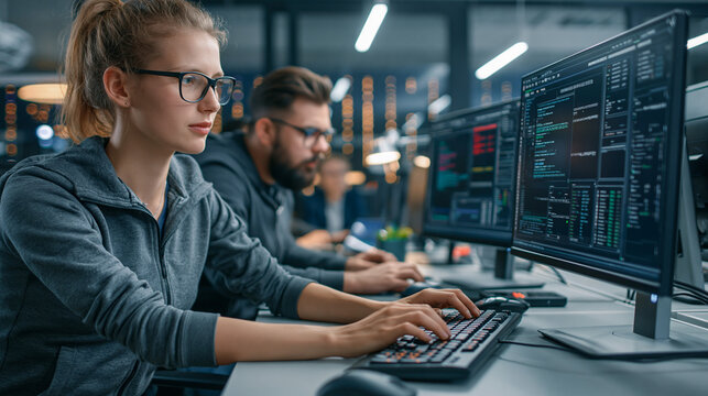 Female and Male Software Developers Building Mobile App in Modern Office