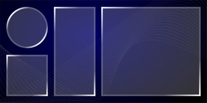 Abstract Geometric Frames: A collection of clean, modern geometric shapes &ndash; circle, square, and rectangle &ndash; rendered with delicate, wavy line patterns against a deep blue, gradient background.