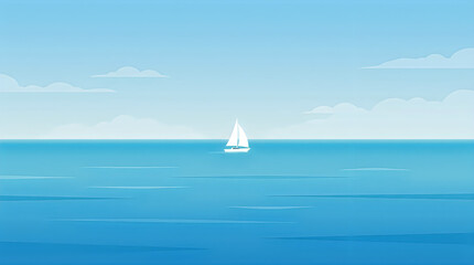 Naklejka premium Summer, Summer background, Serene ocean landscape, sailboat on calm waters, blue horizon, sunny day Hello summer, Summer banner, summer sale, summer promotion, seasonal background, Summer design
