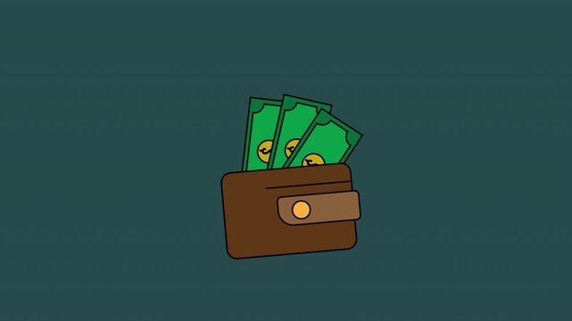 Pulsing Dollar Bills in a Brown Wallet over Dark Background