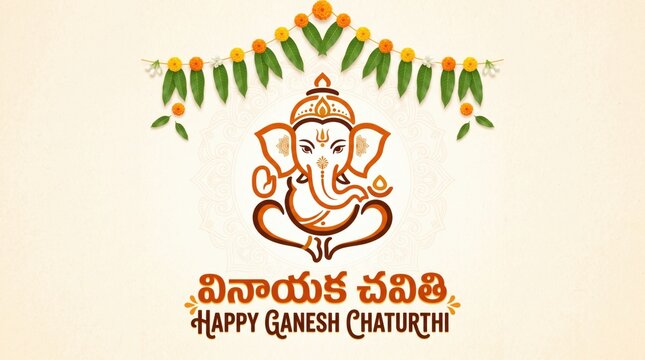 Ganesh Chaturthi festival greeting card with Lord Ganesha illustration