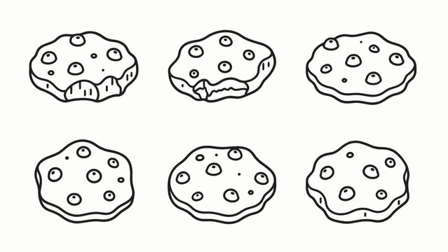 Hand-drawn cookies with bite marks on white background