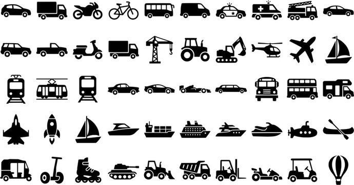 Diverse Vehicle Icons Collection for Transportation Concepts