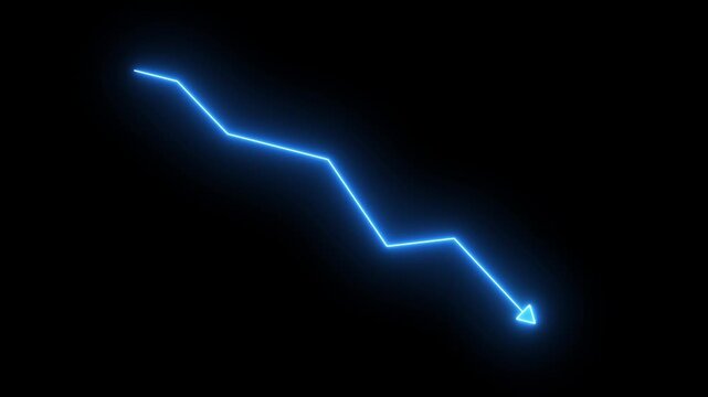 Global business line animation. Abstract glowing neon line business graph growth arrow to down arrow. Motion graphics of neon arrow concept