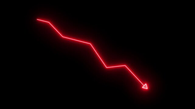 Global business line animation. Abstract glowing neon line business graph growth arrow to down arrow. Motion graphics of neon arrow concept