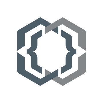 Hexagonal interlocking brackets forming abstract frame logo.