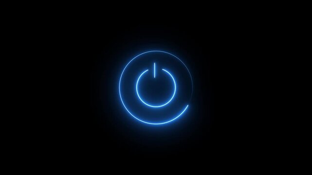 neon line glowing power button icon illustration. Motion graphics of power icon concept