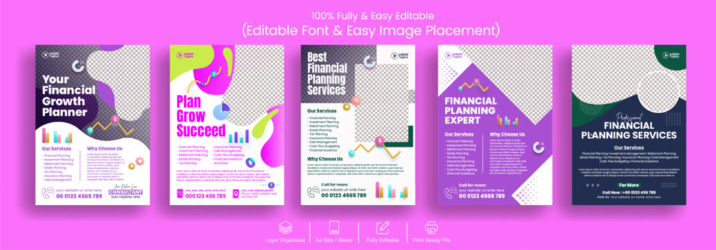 Income Tax Filing and Financial Advisor Flyer Poster Template Bundle, Accounting Bookkeeping Service Design Pack, Budget Management Corporate Business A4 Layout