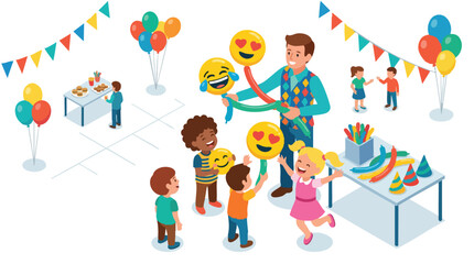 Fototapeta premium Emoji Balloons Sculpted by a Balloon Artist for Children at a Cheerful Party Event Illustration