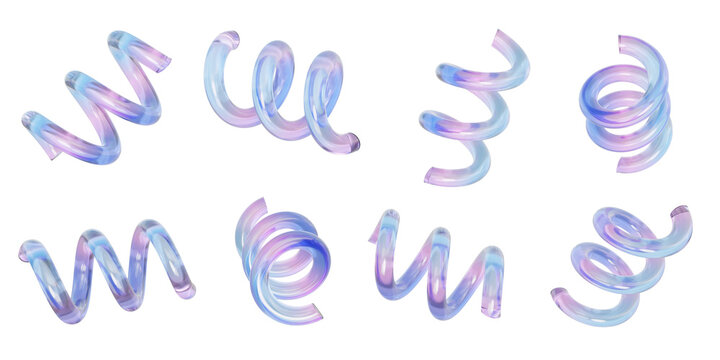 Set of Glossy glass gradient popper confetti party icon element  surprise happy birthday anniversary congratulation fantasy crystal holographic celebration fun design. 3d render illustration