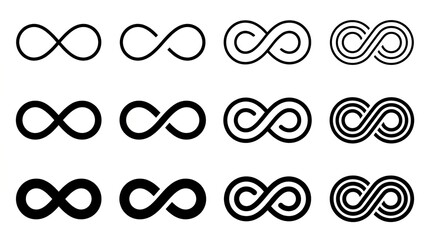 Obraz premium Collection of continuous black line infinity symbols arranged in rows.