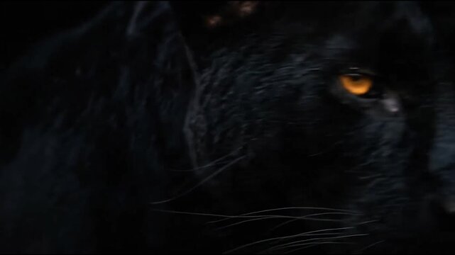 Close-up of black panther yellow eyes.