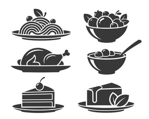 Fototapeta premium Food icons set with various dishes and desserts