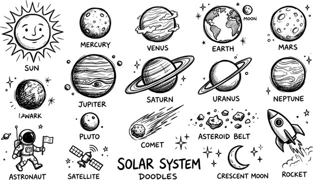 Solar system doodles set